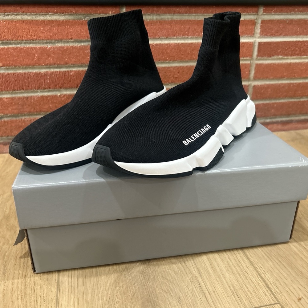 Balenciaga Black and White Speed Sneakers